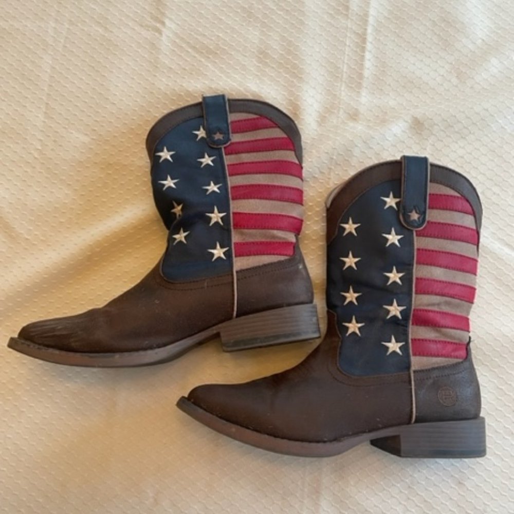 Roper Flag Mens Brown Faux Leather Cowboy Boots - size 8